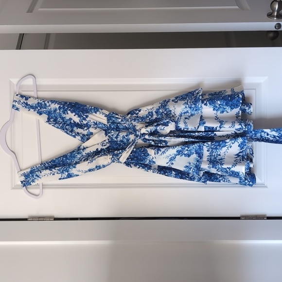 Floral Blue Tie Layered Dress - Picture 2 of 6